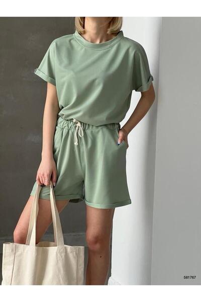 merlavin Ženske kratke hlače od dvonitne tkanine, dvodelni set (šarene)