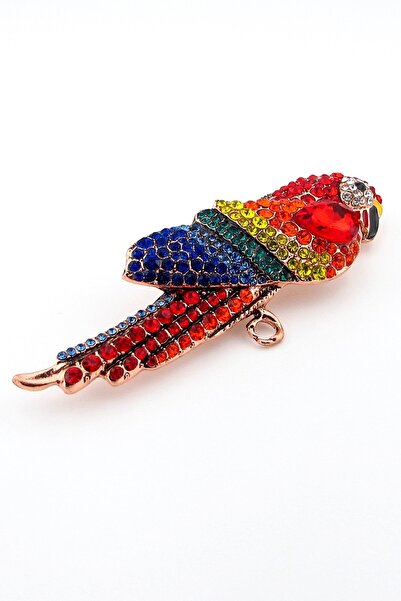 Solfera Papağan Harlequin Macaw Renkli Zirkon Taşlı Büyük Boy Broş RZ169