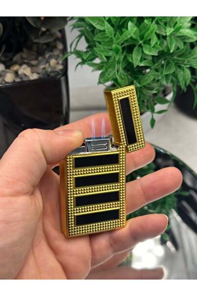 LİGHTER Şık Siyah-Gold Renk Detaylı Çift Jet Alevli Rüzgarda Sönmez Kaliteli Sigara Ve Puro Çakmağı