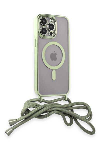 cepmoda iPhonE "14 PRO" İp Askılı Magsafe Lazer Telefon Kılıfı - Koyu Yeşil R...