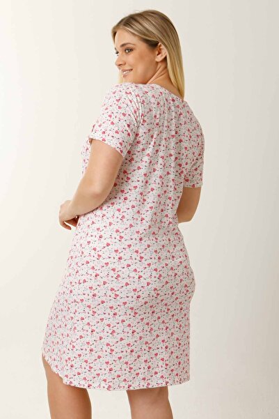 MS HAMİLE İÇ GİYİM White Short Sleeve Maternity Nursing Nightgown - HG0060 with Hearts