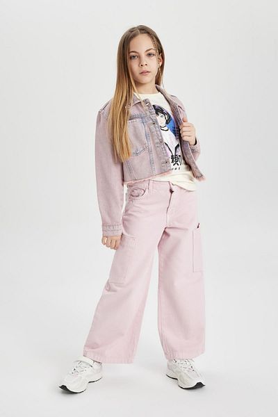 DeFacto Girl's Wide Leg Cargo Wide Leg Jean Trousers C0451a824sp