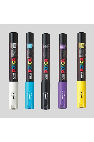 Uni قلم ماركر بوسكا PC-1m (0.7 مم) مجموعة من 5 قطع أسود أبيض أصفر أرجواني أزر...