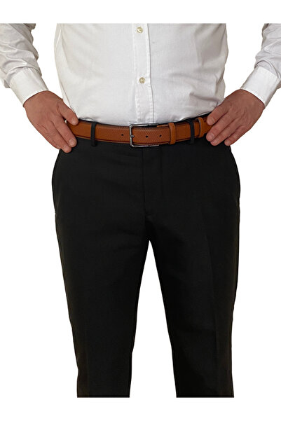 GoDeri Light Tan 100% Genuine Leather Classic Trouser Belt - 3.5 cm Stitched and Dotted
