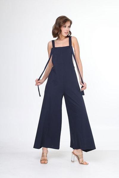 MJORA Navy Blue Knitted Cotton Strappy Salopet Jumpsuit