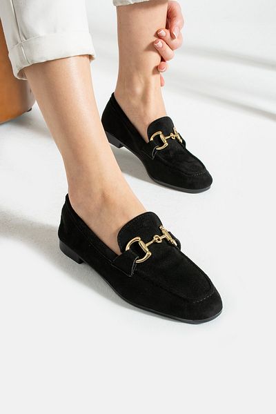 İnan Ayakkabı Mocasini de damă din piele întoarsă neagră - Detaliu accesoriu cataramă