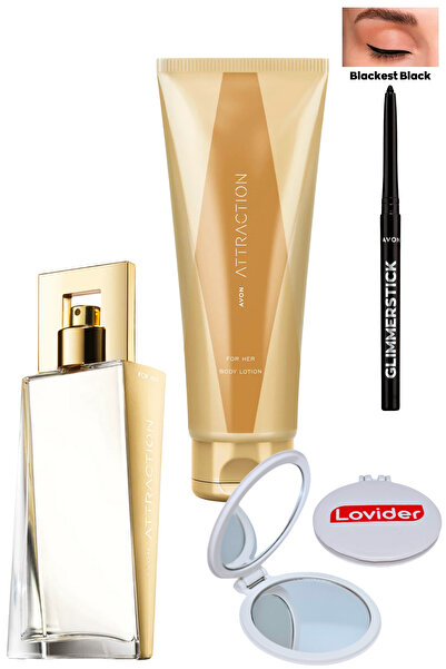 AVON Attraction Kadın Parfüm EDP 50ml + Vücut Losyonu + Siyah Göz Kalemi + Lo...
