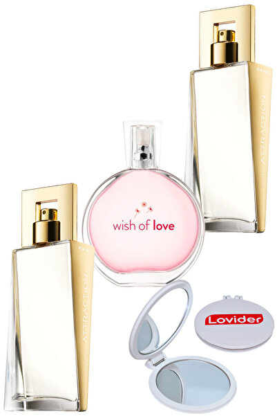 AVON Attraction Kadın Parfüm EDP 50ml x 2 Adet + Wish Of Love Kadın Parfüm EDT 50ml + Lovider Cep Aynası