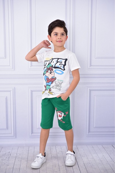 BUUFUU طقم تي شيرت بأكمام قصيرة مطبوع عليه وحش تسمانيا وشورت بجيوب (احصل على ...