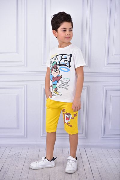 BUUFUU TASMANIA MONSTER PRINTED SHORT SLEEVE T-SHIRT AND POCKET SHORTS SET (BUY ONE SIZE Large)