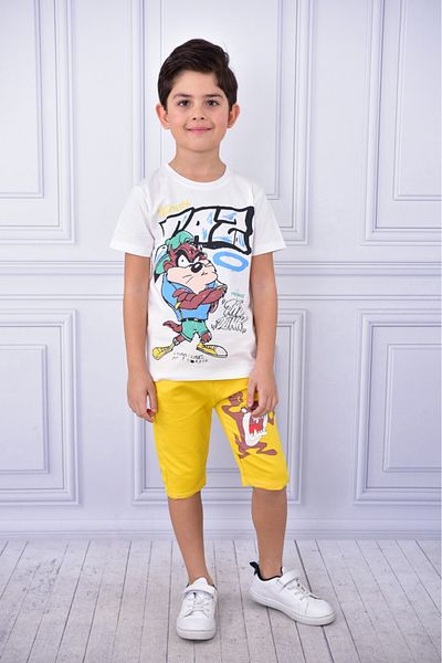 BUUFUU TASMANIA MONSTER PRINTED SHORT SLEEVE T-SHIRT AND POCKET SHORTS SET (BUY ONE SIZE Large)