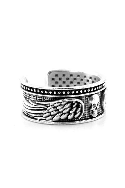 Solfera Skull Gothic Winged Skull Brass Adjustable Men's Ring RG059