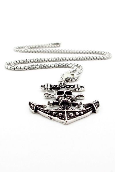 Solfera Pirate Ship Anchor Skull Gothic Steel Men's Necklace Chain Q0829