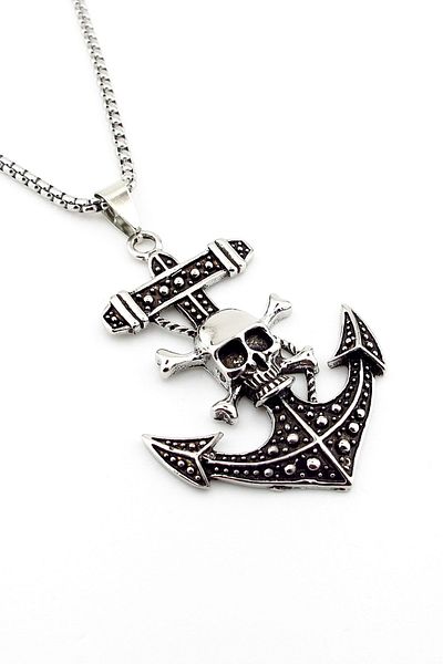 Solfera Pirate Ship Anchor Skull Gothic Steel Men's Necklace Chain Q0829