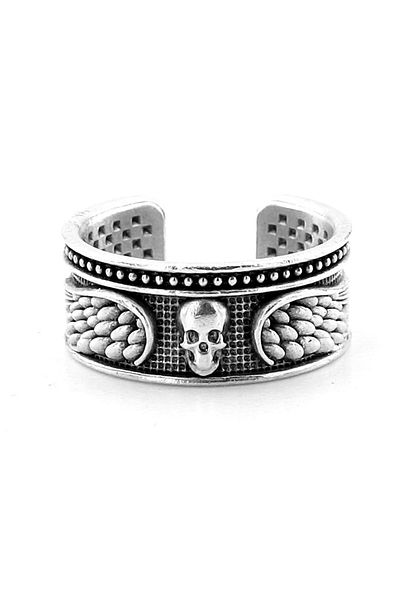 Solfera Skull Gothic Winged Skull Brass Adjustable Men's Ring RG059