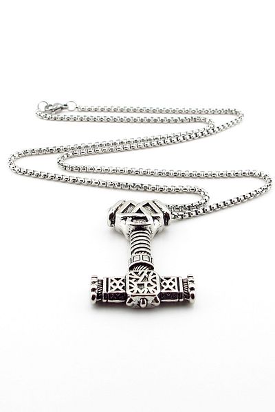 Solfera Thor Hammer Scandinavian Mjolnir Nordic Steel Men's Necklace Q0826