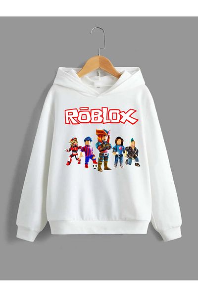 Baxia Transpirație albă cu glugă pentru copii cu imprimeu Roblox unisex