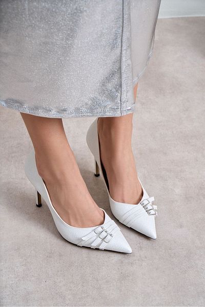NİŞANTAŞI SHOES Pantofi de damă cu toc subțire, cu model de sidef, cu detaliu de curea