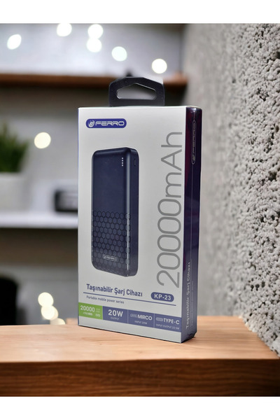 FERRO 20000mAh Ultra Kapasiteli Taşınabilir Şarj Cihazı 20W Çift Giriş/Çıkış, Akıllı LED Göstergeli