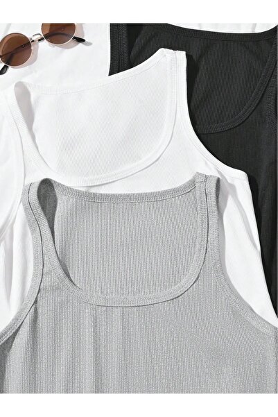 artofdress 3'lü Ünisex Fitilli Halter Yaka Likralı Kaşkorse Atlet