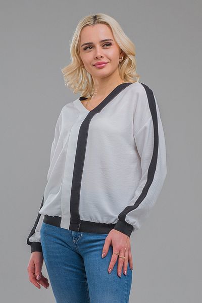 Bold & Young Bluză de damă, cu decolteu în V, alb-negru, cu mâneci și fustă, elastică, din material Aerobin