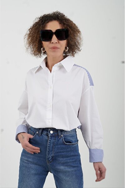 Zelish My Sister Πουκάμισο εκρού με μπλε ρίγες στην πλάτη