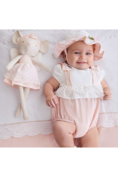MAYORAL Girl Newborn Hat Linen Guipure Shorts Jumpsuit Powder L24Y1605