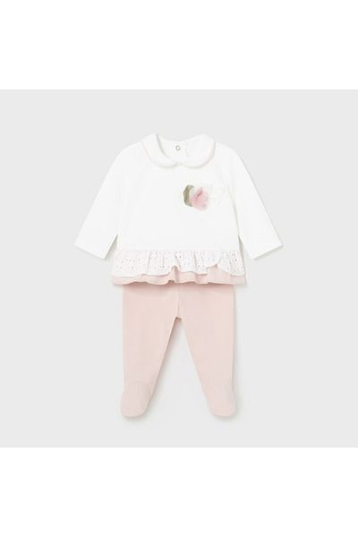 MAYORAL Girl Newborn Floral Detailed Jumpsuit Set Cream L24Y1530
