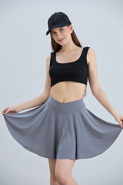 naymanlife Women's Flounced Gray Shorts Skirt Elastic Waist Flared Sandy Fabric