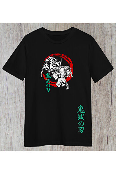 donamod Tricou unisex cu text japonez cu design de film anime Demon Overize