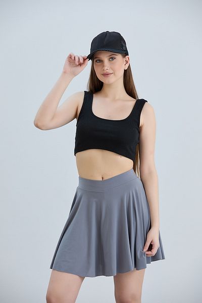 naymanlife Women's Flounced Gray Shorts Skirt Elastic Waist Flared Sandy Fabric