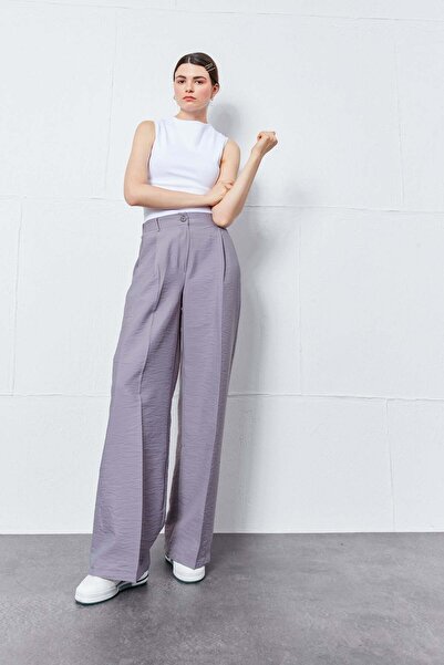 FABB Παντελόνι Palazzo με υπέροχη υφή, ελαστικό στην πλάτη, με τσέπες σε γκρι...