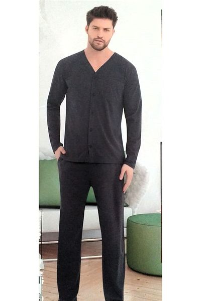 Erse Σετ ανδρικής πιτζάμες με μακρυμάνικο βαμβακερό μπροστινό κουμπί