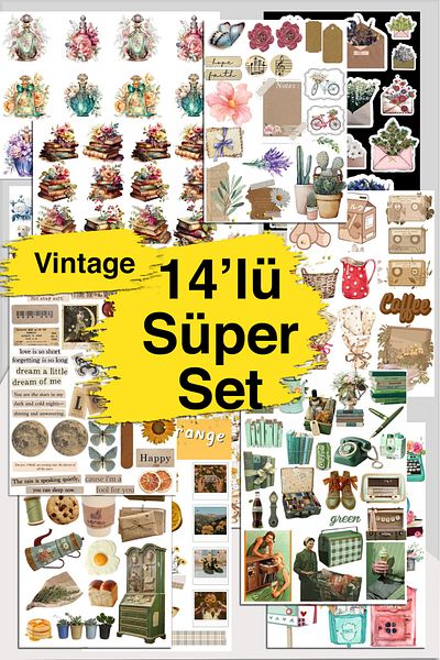 LiyaCraft Σετ με 14 αυτοκόλλητα Super Vintage