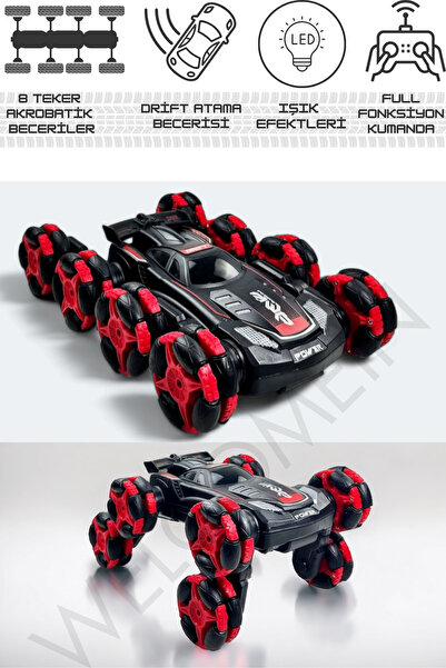 welcomein Oyuncak Uzaktan Kumandalı Full Fonksiyon 2.4Ghz 8 Teker Drift Atan Akrobat Araba