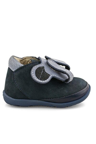 Perlina Hakiki Deri Ayıcık Figürlü Lacivert Nubuk Erkek Bebek Bot