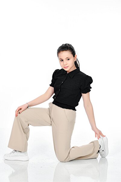 RAMON&ARTOS Diz Detay Cepli Palazzo Paraşüt Paça Klips Lastik Ayarlı Kız Çocuk Pantolon