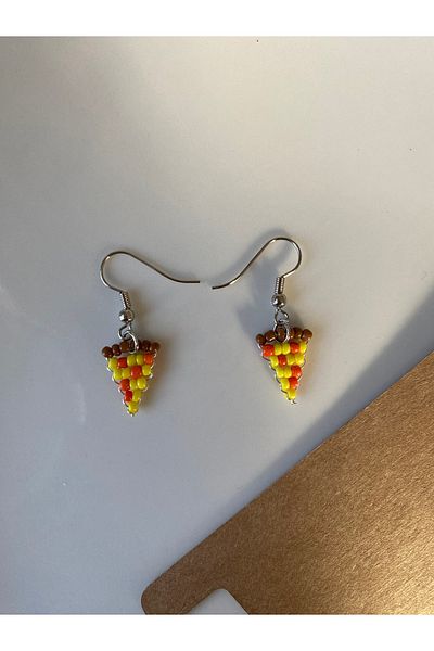 Stoneday Pizza Figured Silver Detailed Sand Bead Dangle Earrings