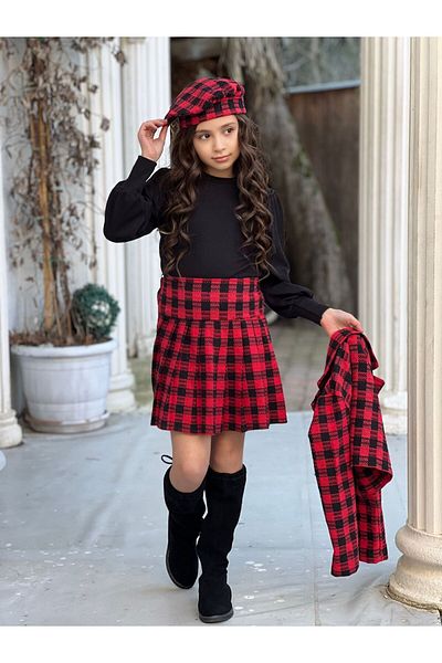 BERFONZO KIDS Girl's Plaid 4-Piece Set Holiday
