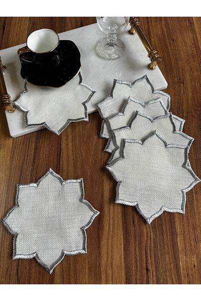 NURHAN HOME COLLECTION Μοντέλο Star 6 τμχ - Πετσέτα παρουσίασης κοκτέιλ με ασημένια κεντημένη εταμίνη