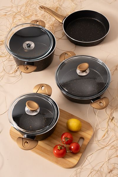 çarşıdayız 7 Piece Tearzin Granite Black Cookware Set 26 Cm