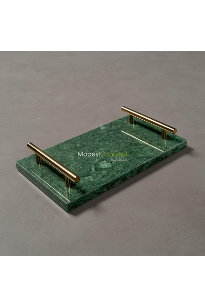 Modestmar Doğal Yeşil Mermer Tepsi, Verde Guatemala Tepsi 20x30 Gold