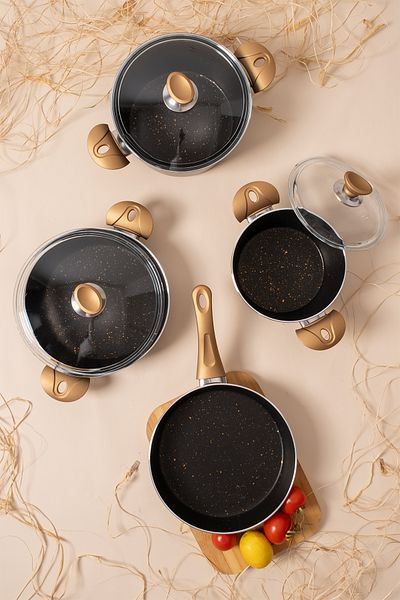 çarşıdayız 7 Piece Tearzin Granite Black Cookware Set 26 Cm