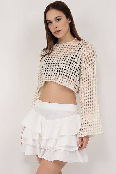 Soyo Γυναικεία Μίνι Φούστα White Quadra Frilly