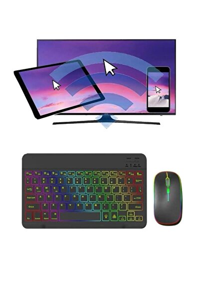 Alfa MEC Samsung Galaxy Tab A9 8.7 inç X110 X115 Uyumlu Aydınlatmalı Işıklı Kablosuz Bluetooth Klavye+mouse