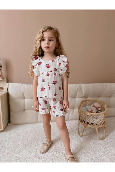 YİGİT BUTİK Yigit Boutique Fruit Printed Girl's Suit with Shorts