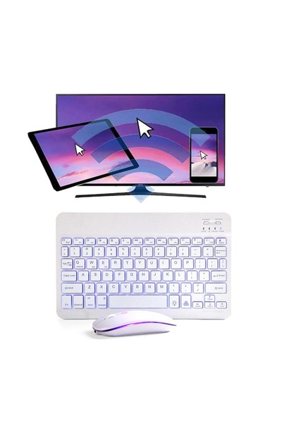 Alfa MEC Galaxy Tab A9 Plus 11 inç Uyumlu Aydınlatmalı Işıklı Kablosuz Bluetooth Klavye+mouse