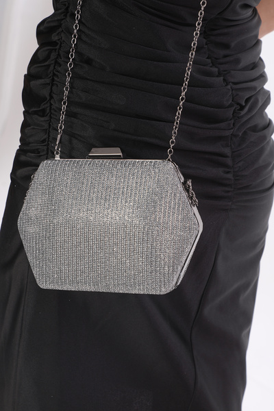 womenacs Platinum Color Breast Material Women's Evening Dress Clutch Portfolio Wedding Engagement Henna Evening Bag