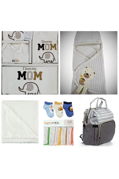 Bebitof 6-Piece Birth Set (10-Piece Hospital Exit, Swaddle, Chickpea Blanket, Care Bag, Mouth Wipe, Socks)