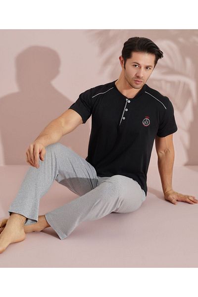 LİLA İÇ GİYİM MEN'S COTTON SHORT SLEEVE PAJAMAS SET